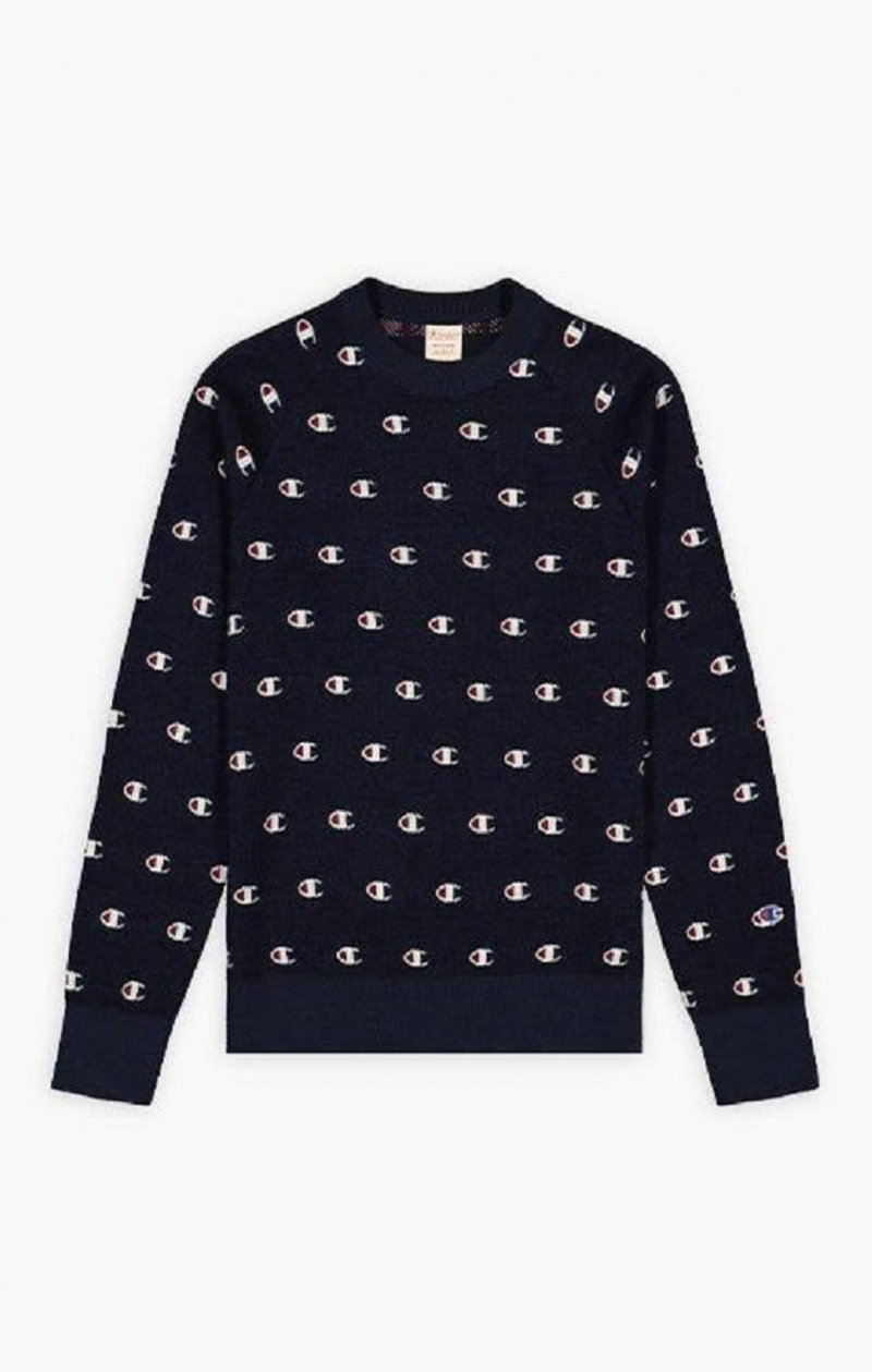 Champion C Logo Jacquard PiquÈ Sweatshirt Sweatshirts Herre Mørkeblå | 9065-PSQYI