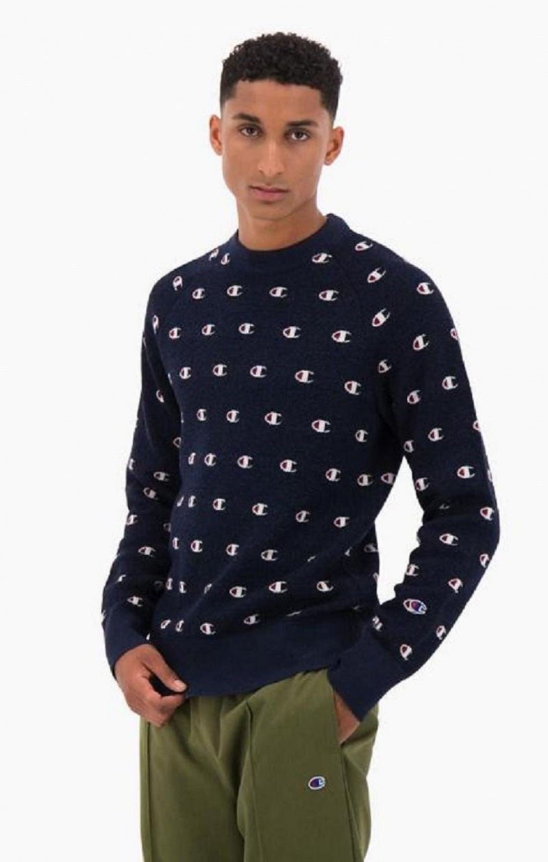 Champion C Logo Jacquard PiquÈ Sweatshirt Sweatshirts Herre Mørkeblå | 9065-PSQYI