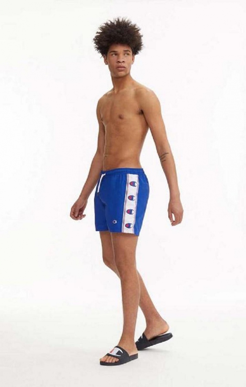 Champion C Logo Print Panel Swim Shorts Badetøj Herre Blå | 3720-BPAOR