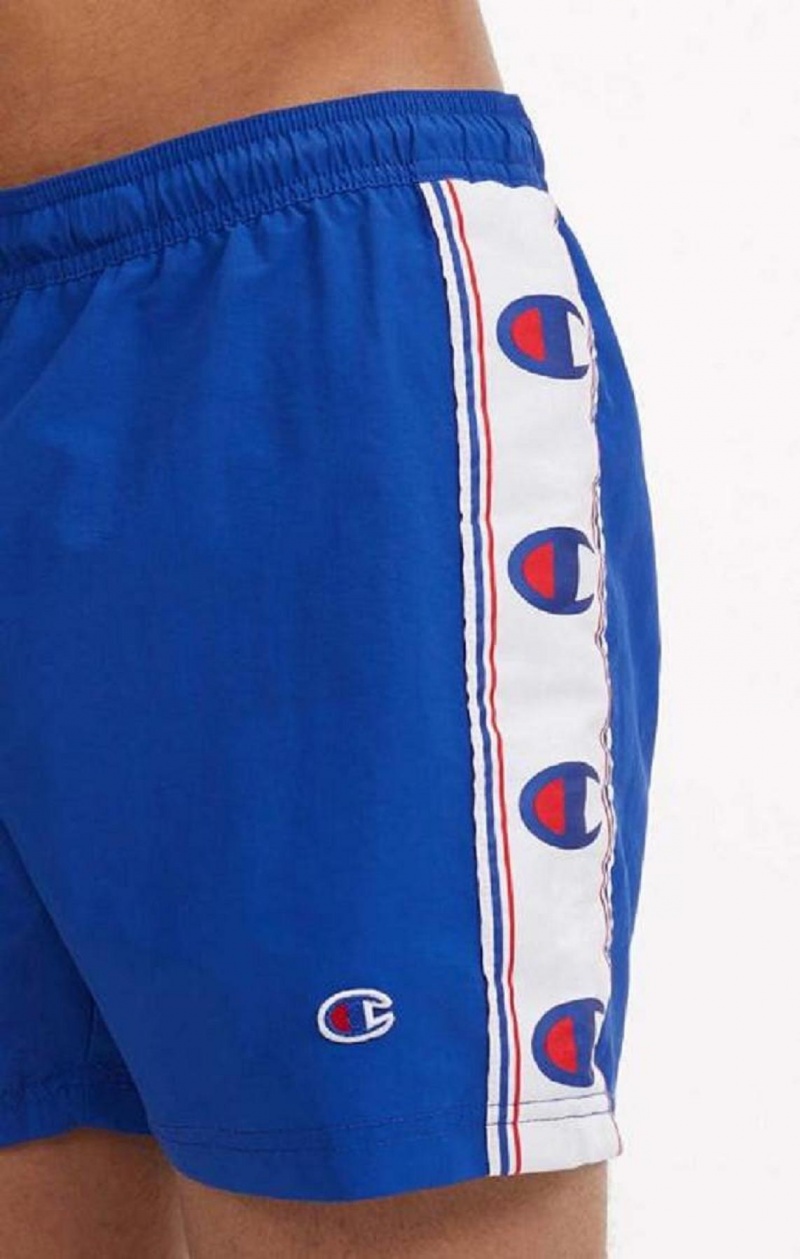 Champion C Logo Print Panel Swim Shorts Badetøj Herre Blå | 3720-BPAOR