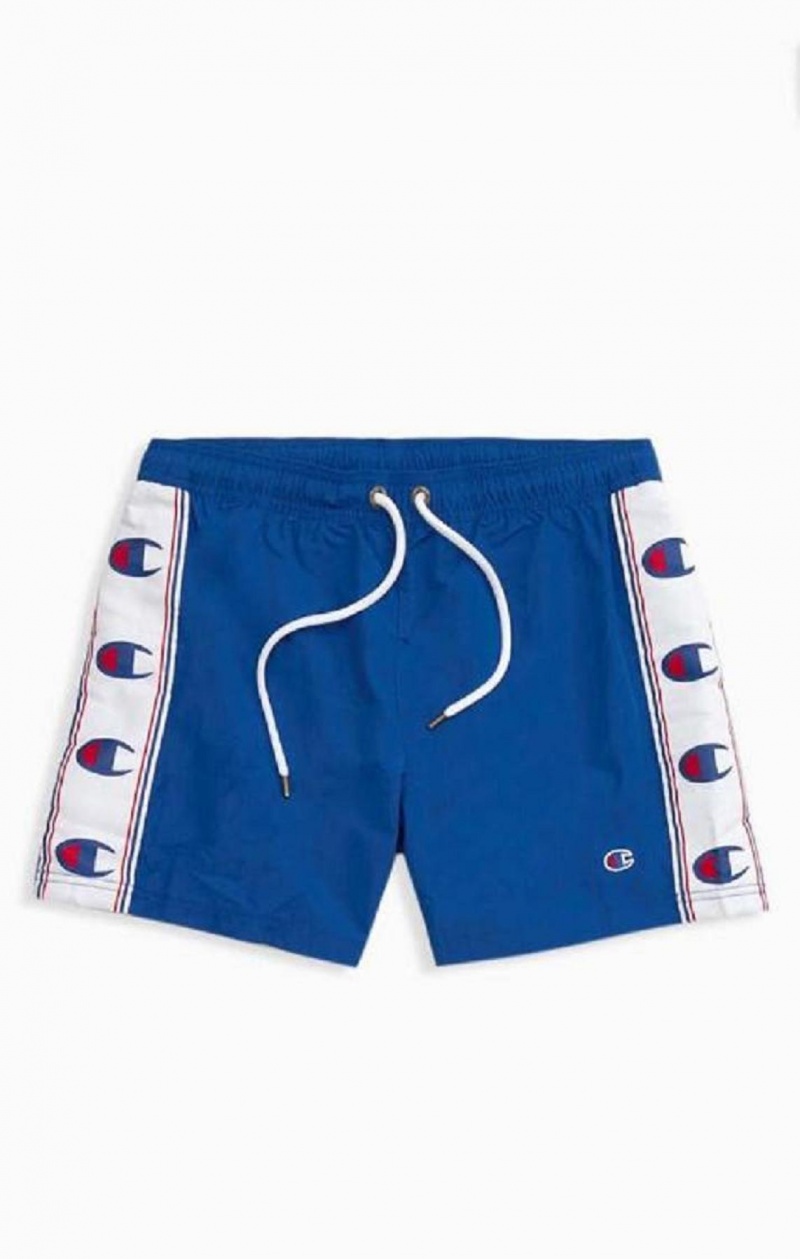 Champion C Logo Print Panel Swim Shorts Badetøj Herre Blå | 3720-BPAOR