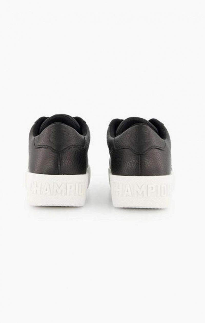 Champion C Logo Textured Læder Platform Trainers Sportssko Dame Sort | 8725-HTGRF