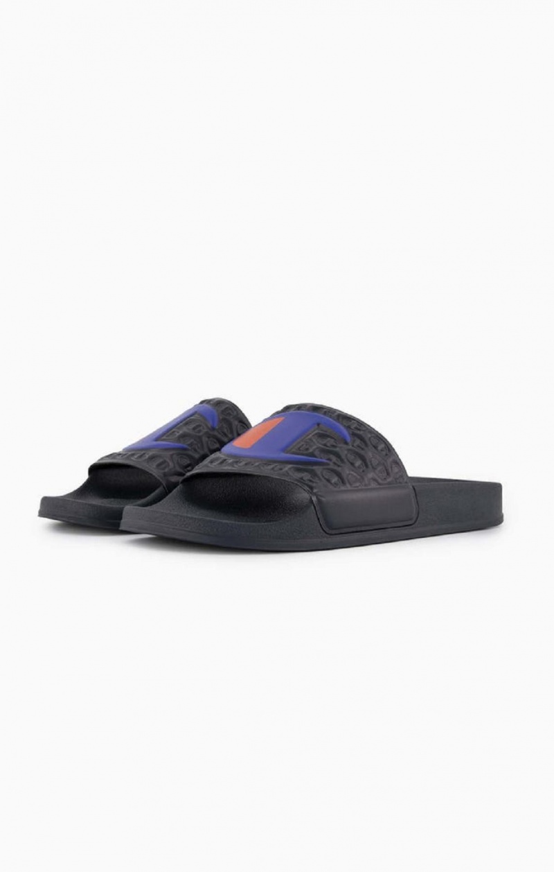 Champion C Patch Pool Slides Badesandaler Herre Mørkeblå | 7013-FHUOI