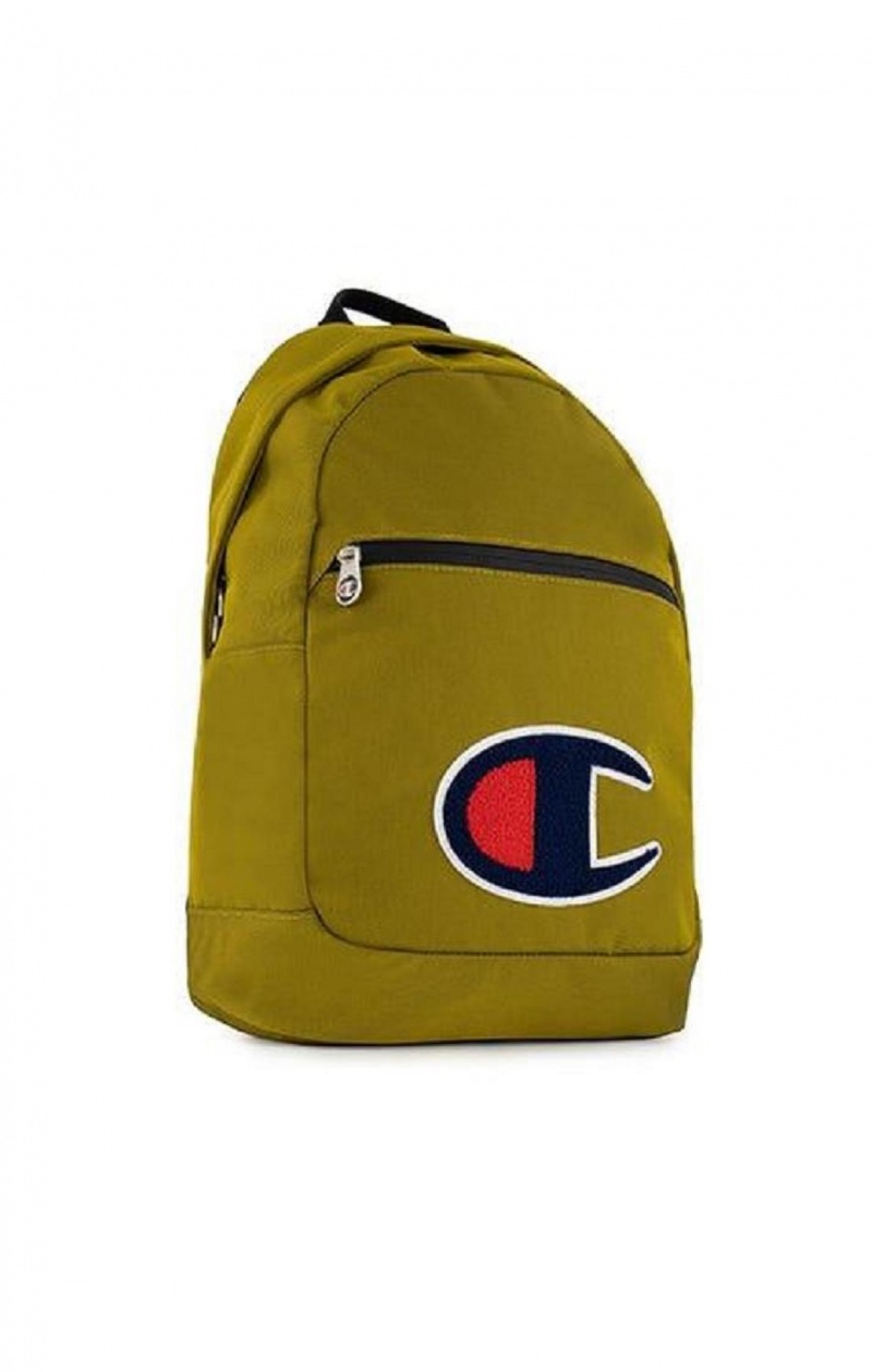 Champion Chenille C Patch Faux Læder Backpack Tasker Herre Guld | 3520-VNSWU