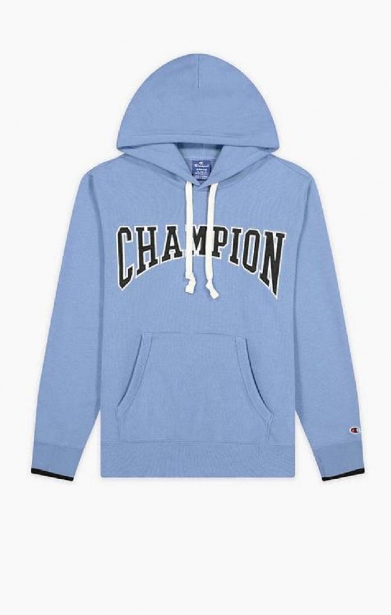 Champion Collegiate Logo Hoodie Hættetrøje Herre Turkis Blå | 5324-DOUCY