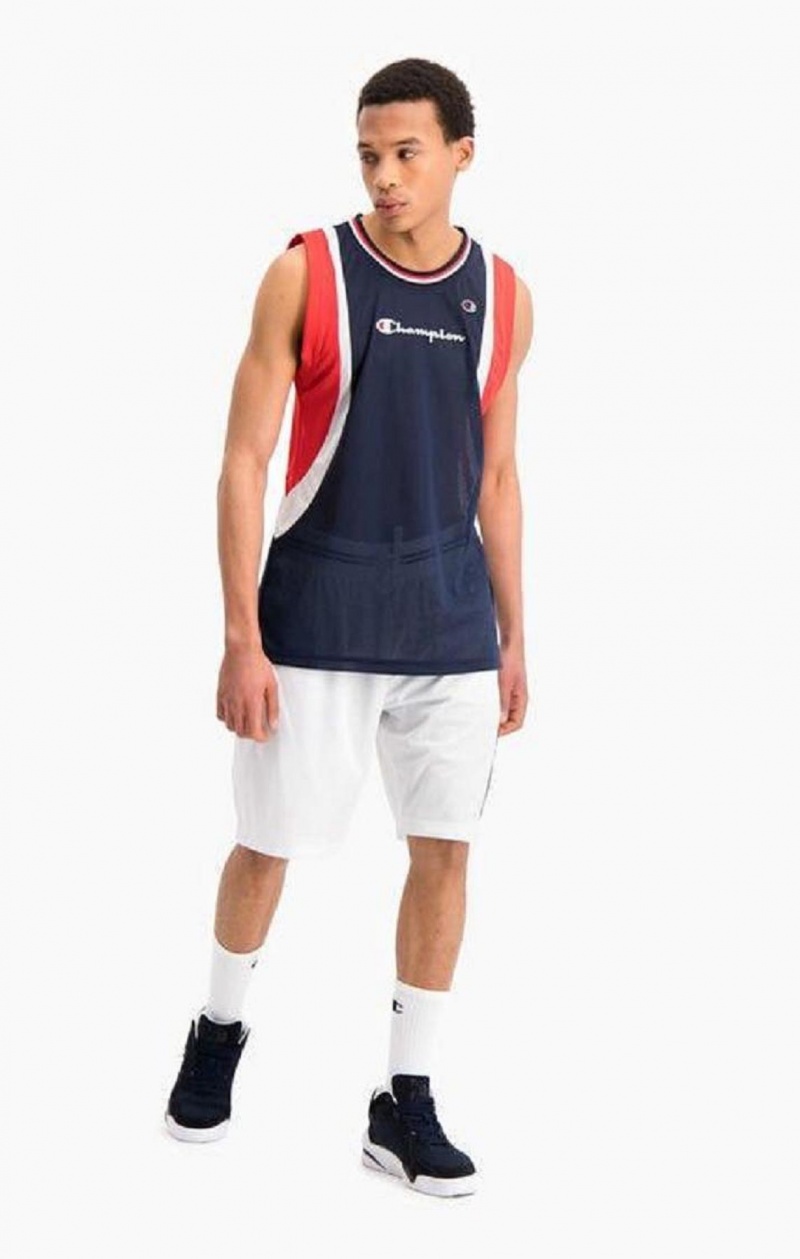 Champion Colour Block And Stripe Mesh Basketball Vest T Shirts Herre Mørketurkis | 8921-GOQPC