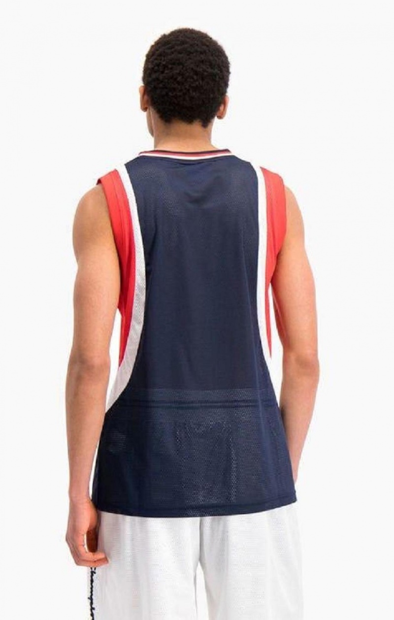 Champion Colour Block And Stripe Mesh Basketball Vest T Shirts Herre Mørketurkis | 8921-GOQPC