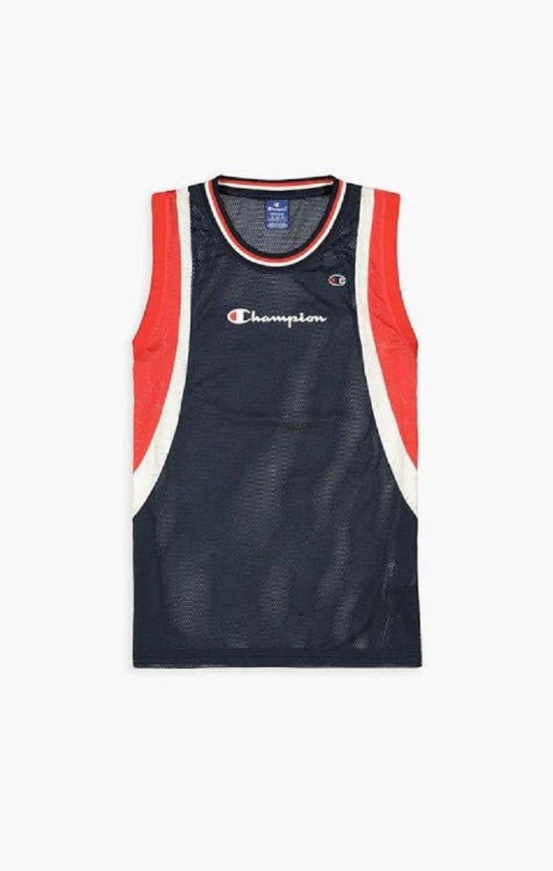 Champion Colour Block And Stripe Mesh Basketball Vest T Shirts Herre Mørketurkis | 8921-GOQPC