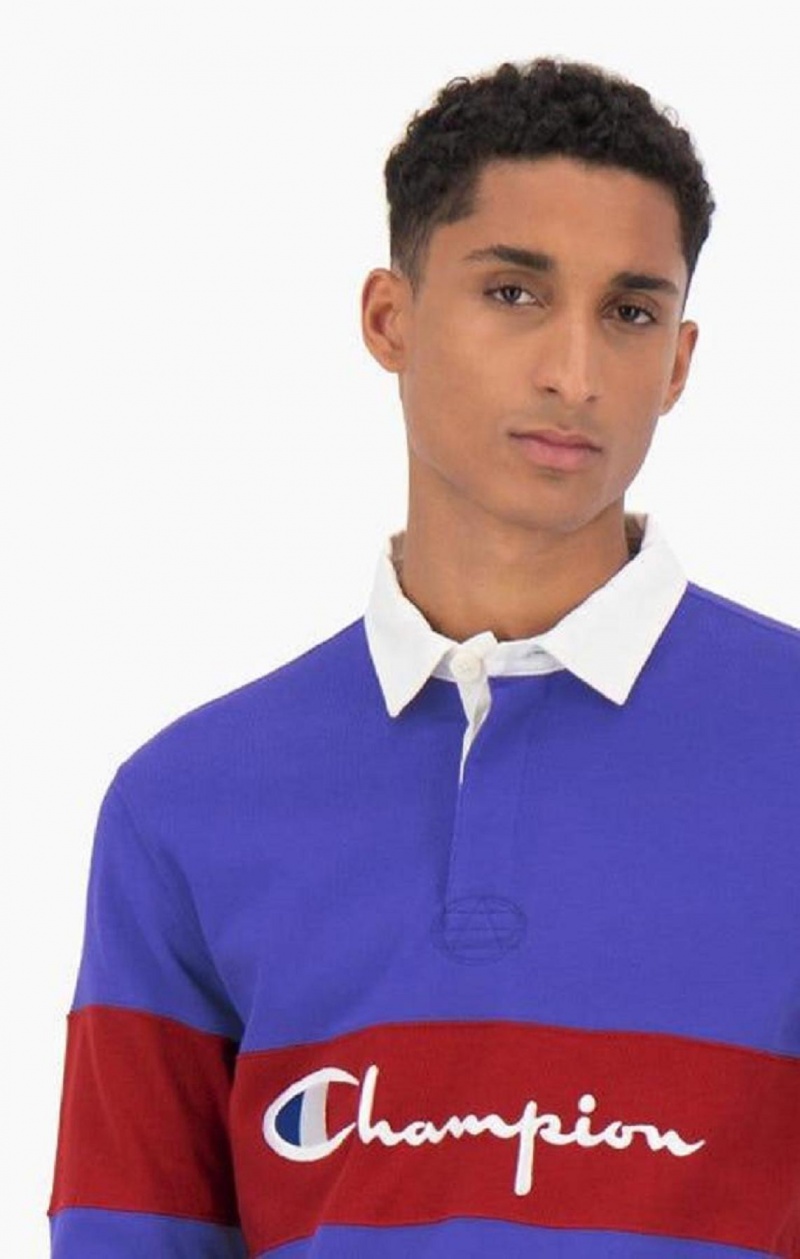 Champion Colour Block Bomulds Jersey Polo Shirt T Shirts Herre Blå | 9065-AOPSD