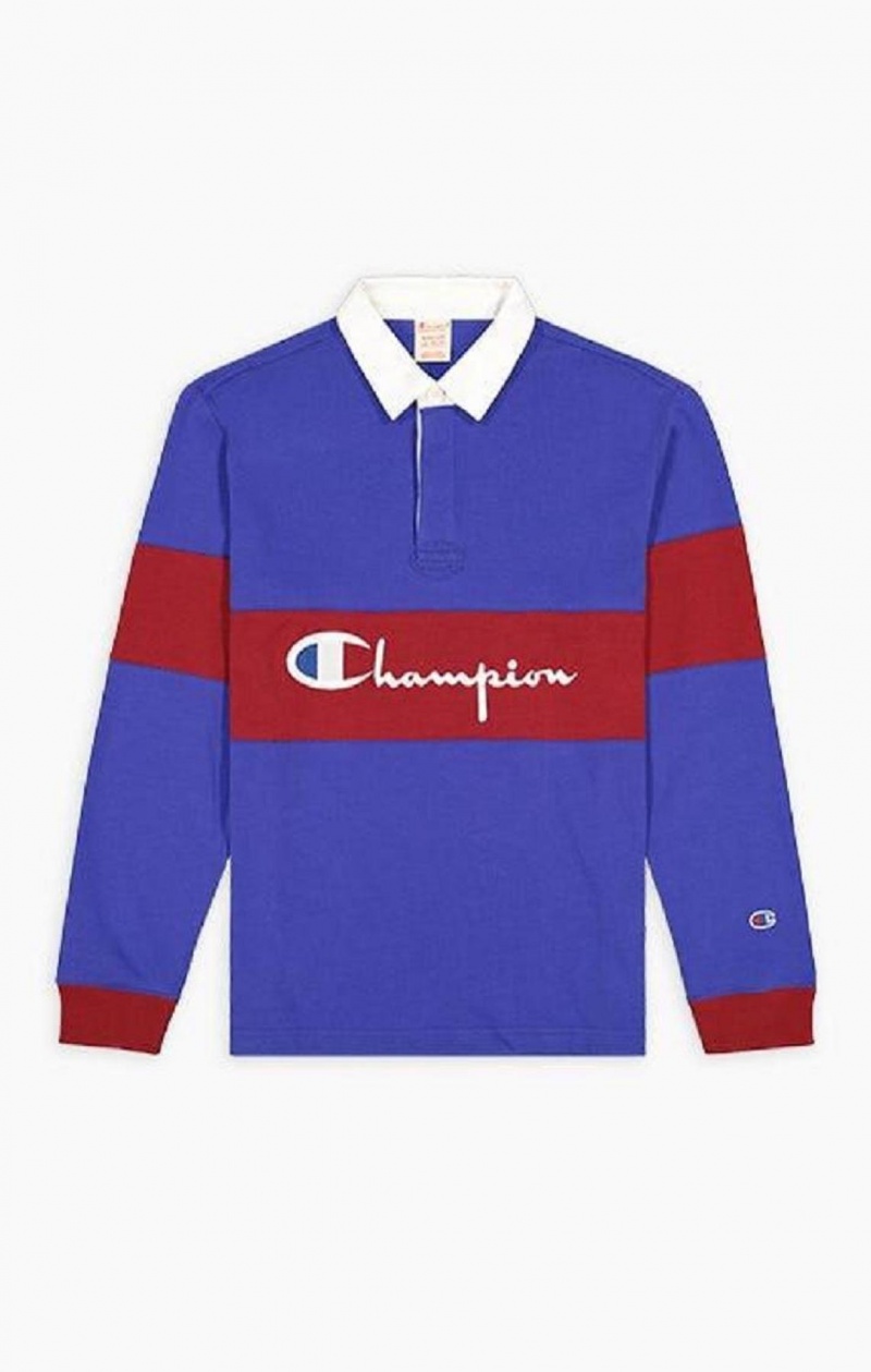 Champion Colour Block Bomulds Jersey Polo Shirt T Shirts Herre Blå | 9065-AOPSD