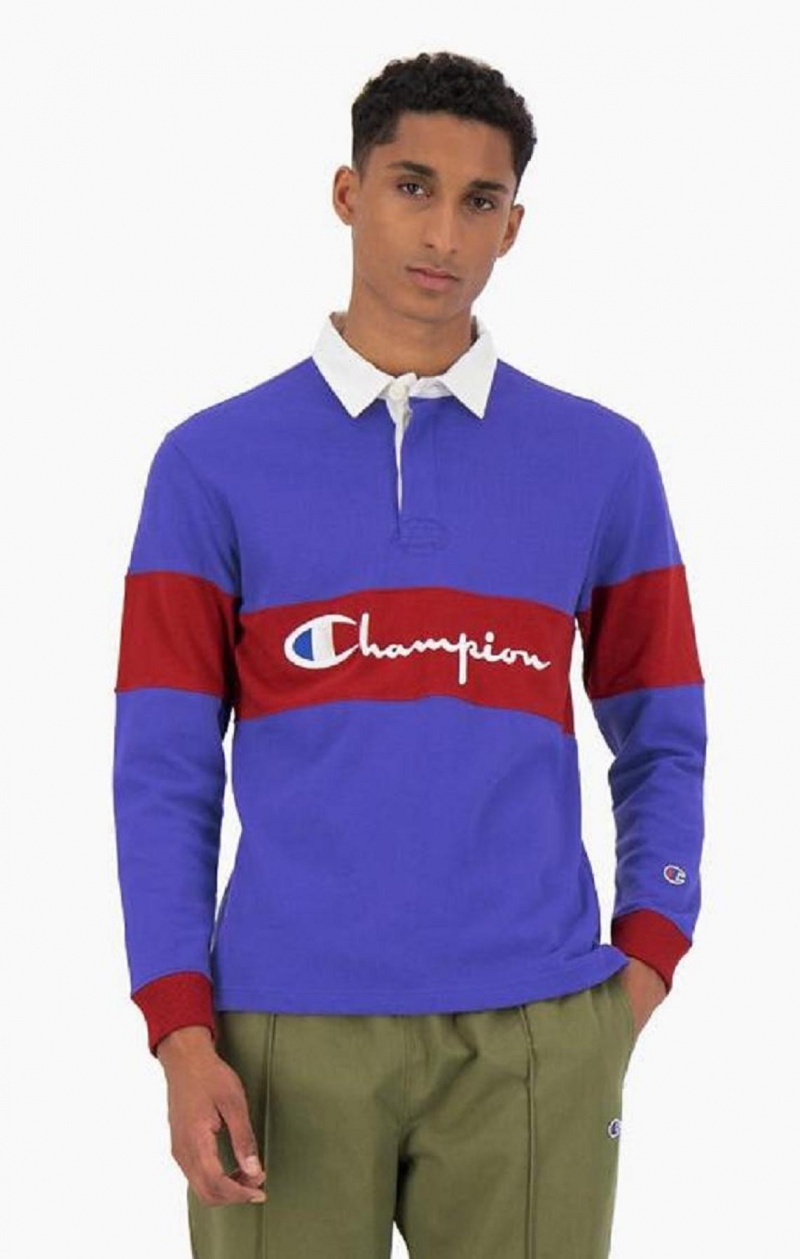 Champion Colour Block Bomulds Jersey Polo Shirt T Shirts Herre Blå | 9065-AOPSD