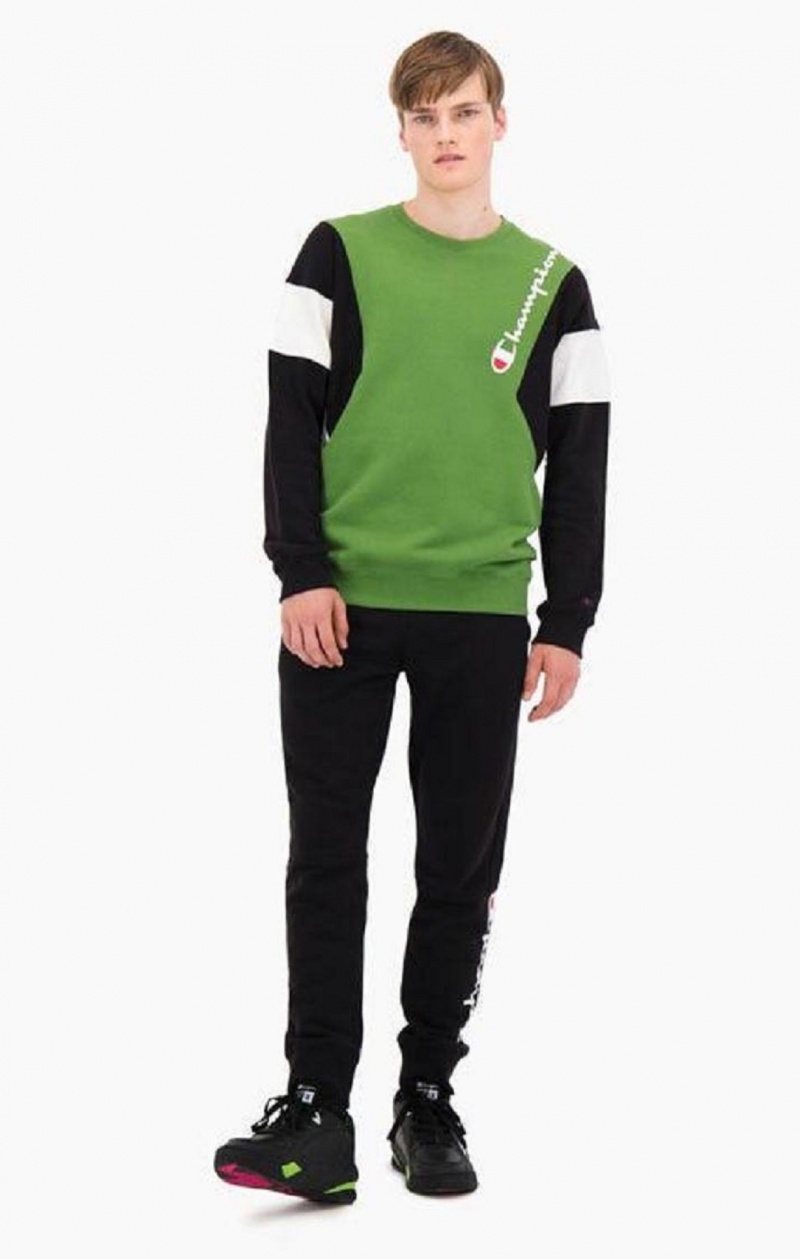 Champion Colour Block Bomulds Terry Sweatshirt Sweatshirts Herre Grøn | 4890-RSVUW