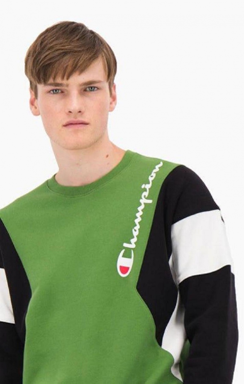 Champion Colour Block Bomulds Terry Sweatshirt Sweatshirts Herre Grøn | 4890-RSVUW