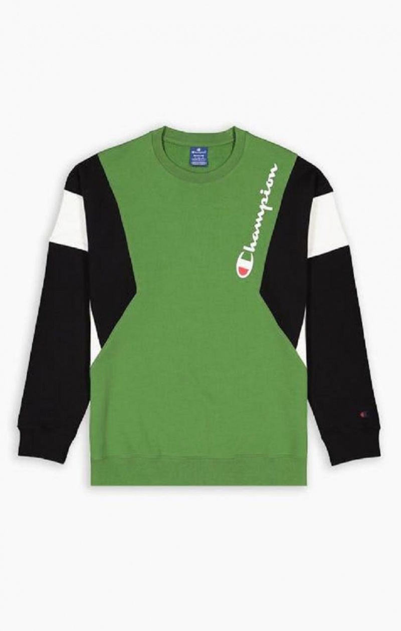 Champion Colour Block Bomulds Terry Sweatshirt Sweatshirts Herre Grøn | 4890-RSVUW