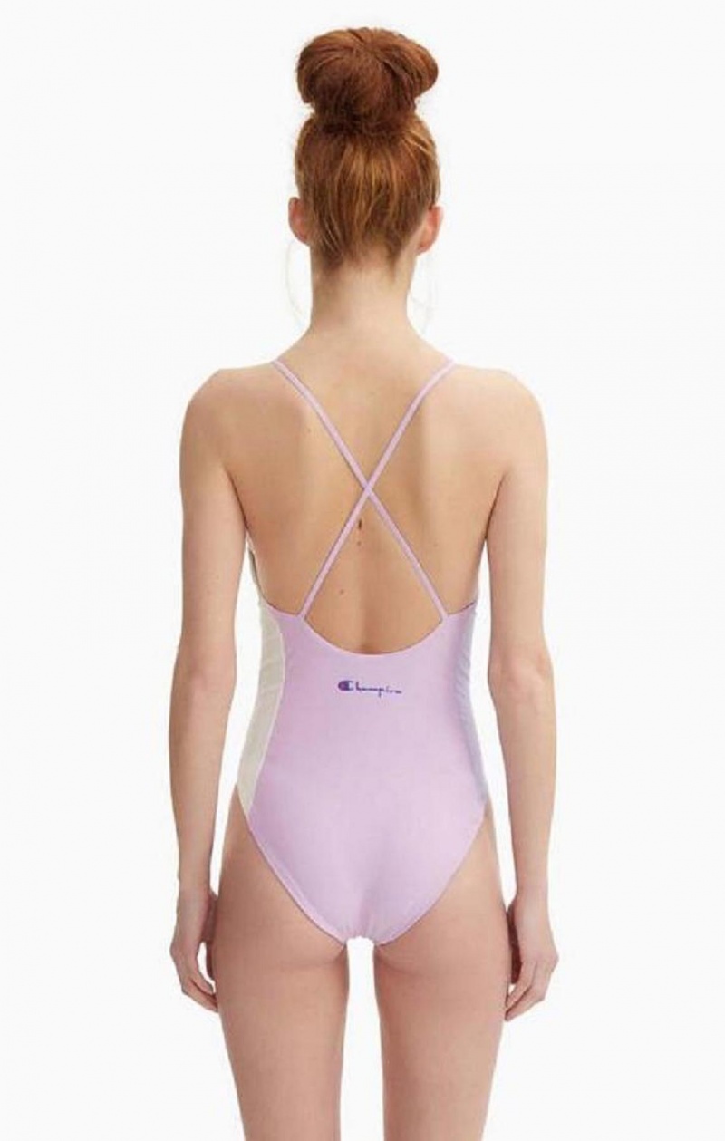 Champion Colour Block Cross Back Swimsuit Badetøj Dame Blå | 5731-FOBZQ