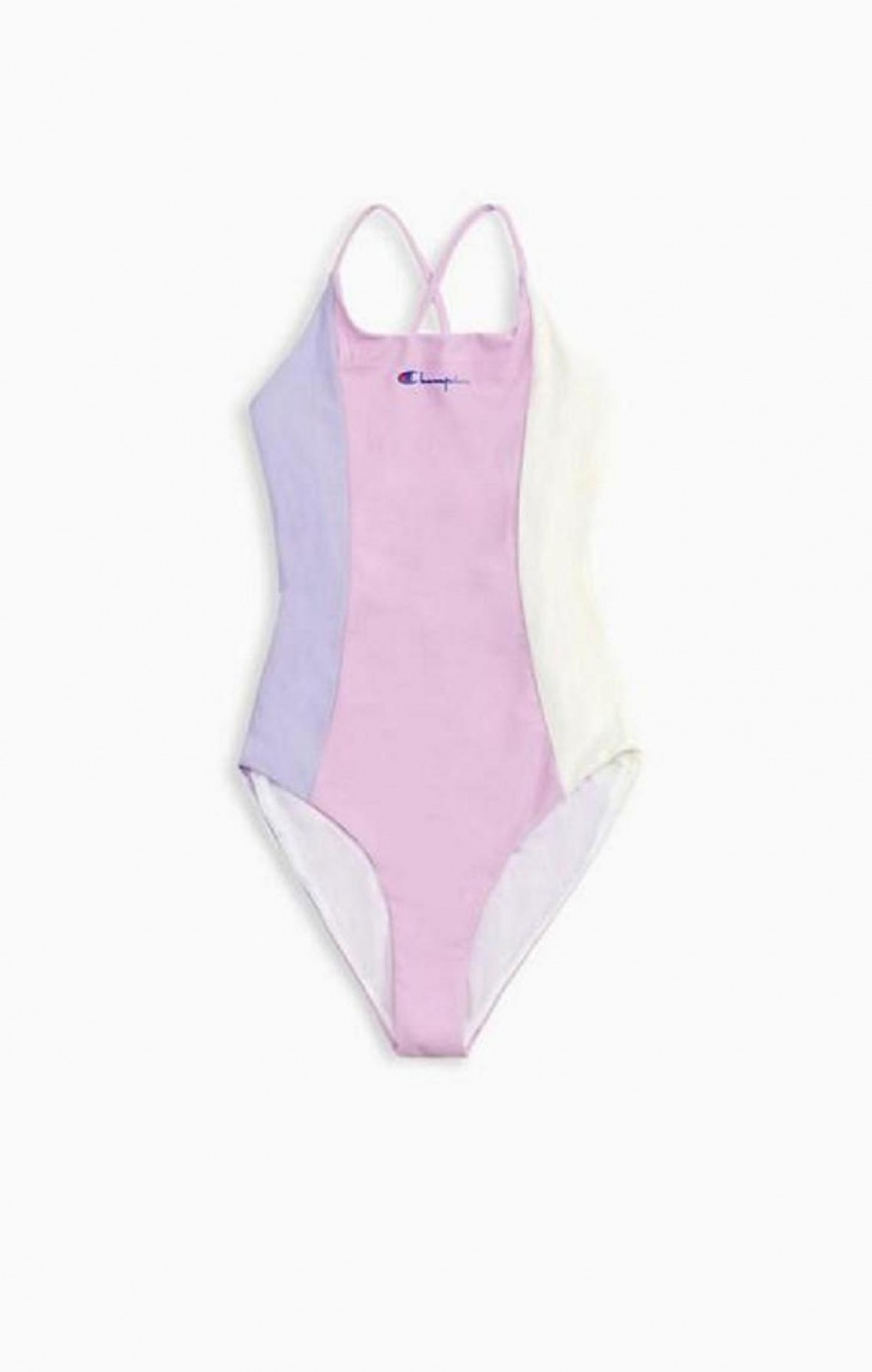 Champion Colour Block Cross Back Swimsuit Badetøj Dame Blå | 5731-FOBZQ