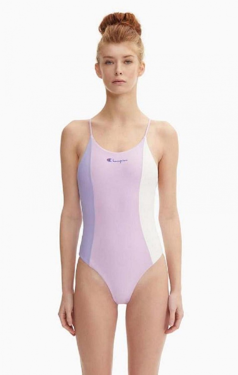 Champion Colour Block Cross Back Swimsuit Badetøj Dame Blå | 5731-FOBZQ