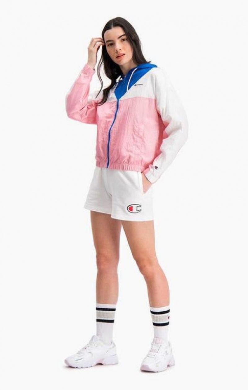 Champion Colour Block Hætte Track Jacket Jakker Dame Hvide Lyserød | 5270-UOEQH