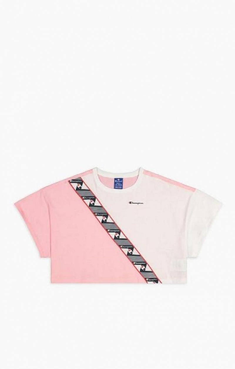 Champion Colour Block Jacquard Logo Tape T-Shirt T Shirts Dame Lyserød Hvide | 3257-KNOLI