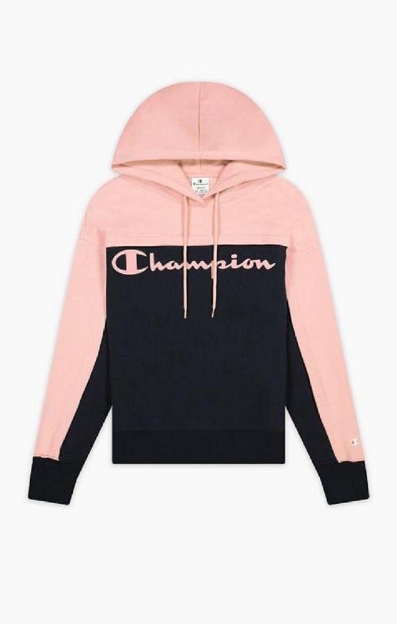 Champion Colour Block Logo Layer Fleece Hoodie Hættetrøje Dame Sort | 0389-POTYI