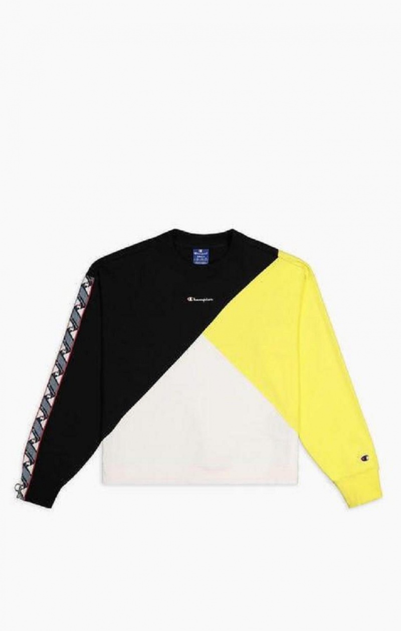 Champion Colour Block Logo Tape Sweatshirt Sweatshirts Dame Sort Hvide | 7493-NUQXP