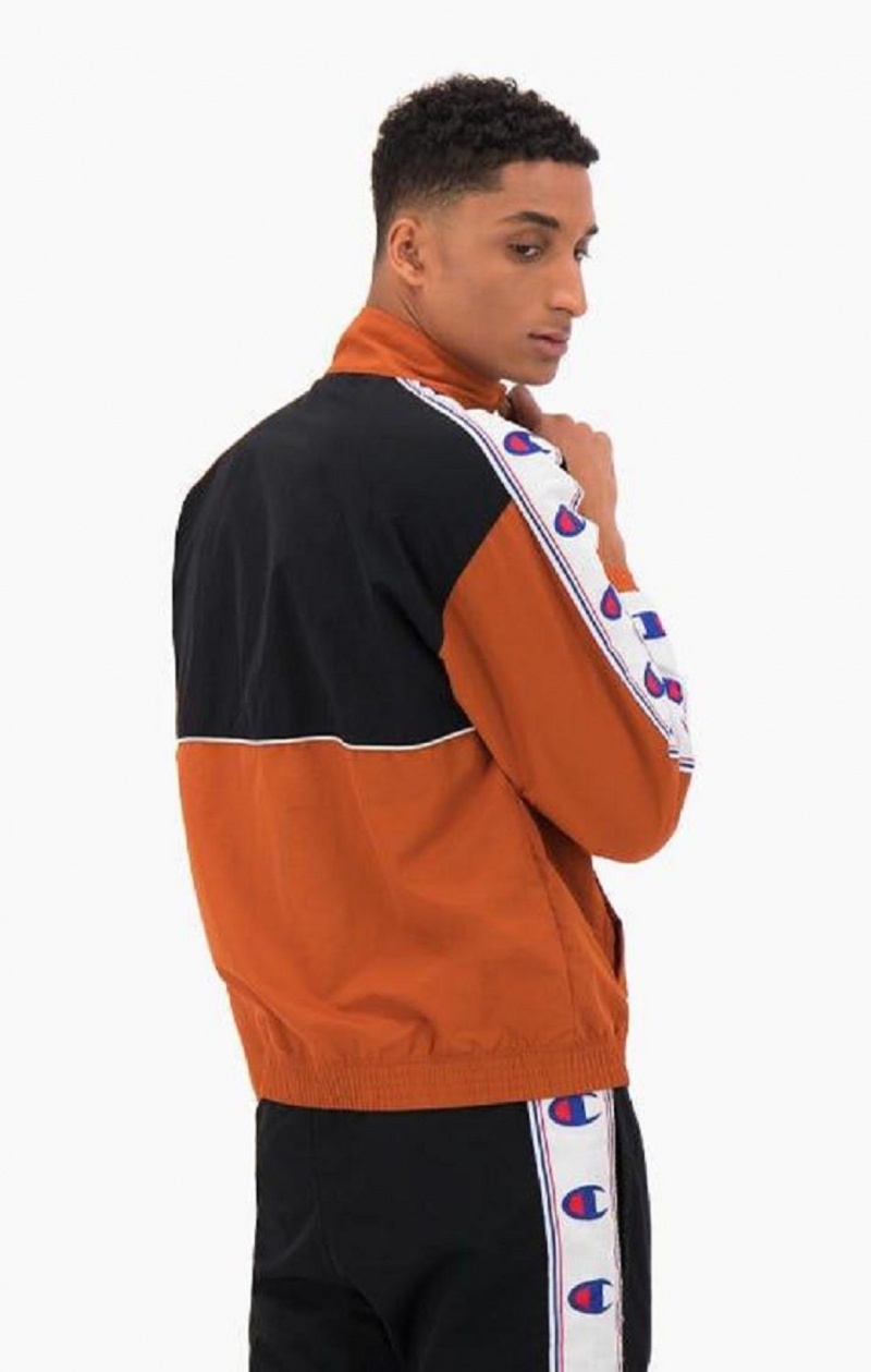 Champion Colour Block Logo Tape Trim Track Jacket Jakker Herre Brune | 2358-FCPAG