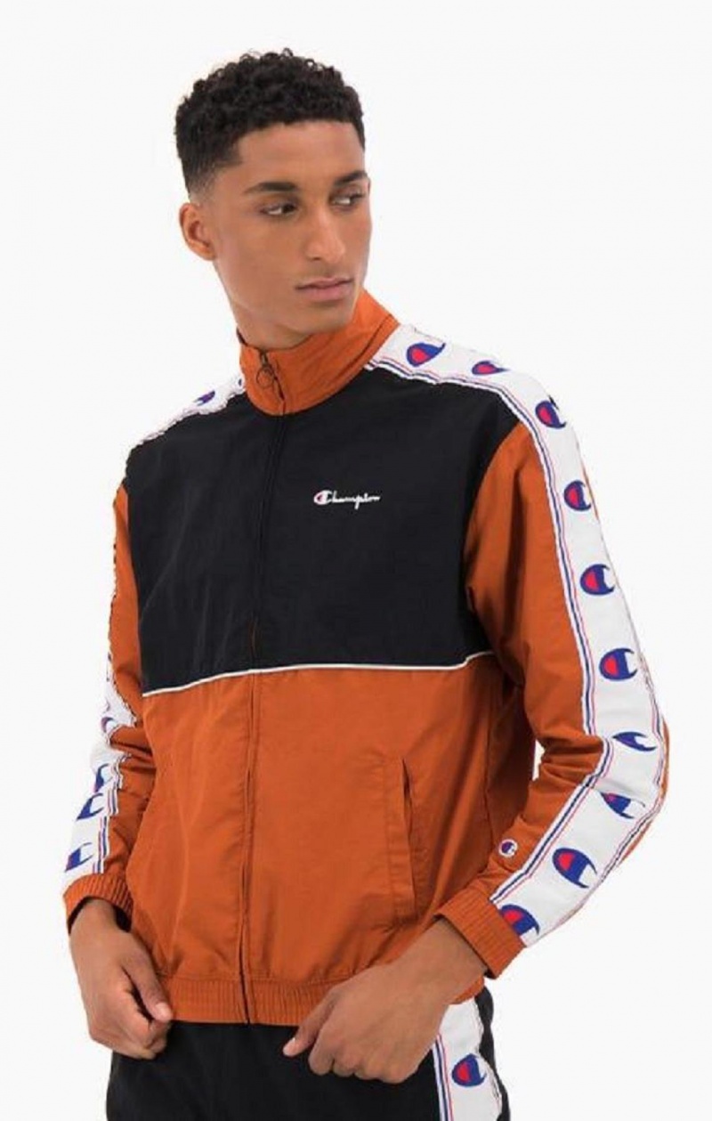 Champion Colour Block Logo Tape Trim Track Jacket Jakker Herre Brune | 2358-FCPAG