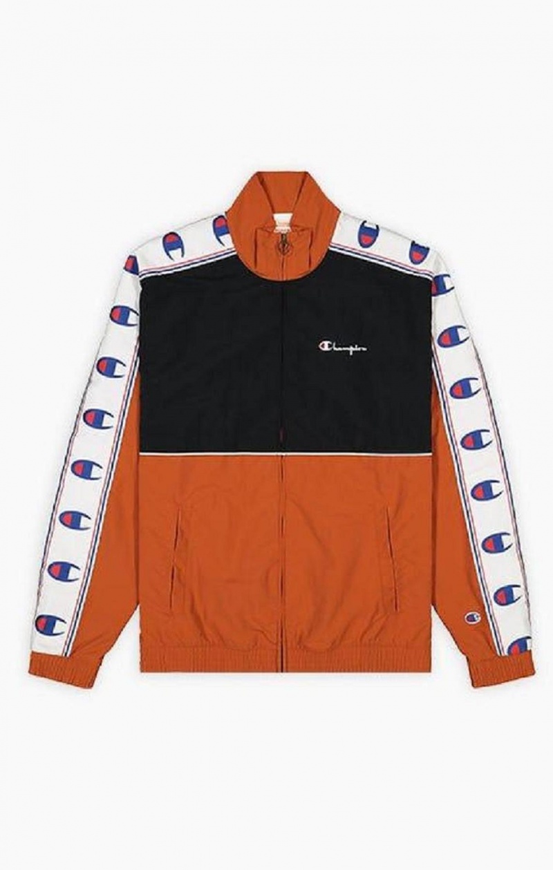 Champion Colour Block Logo Tape Trim Track Jacket Træningsdragt Herre Brune | 5689-XZGPC