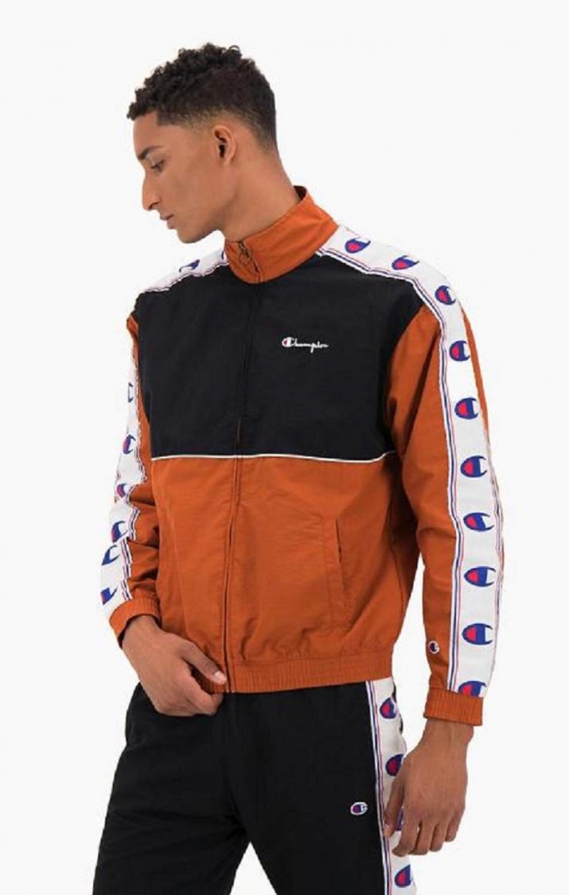 Champion Colour Block Logo Tape Trim Track Jacket Træningsdragt Herre Brune | 5689-XZGPC