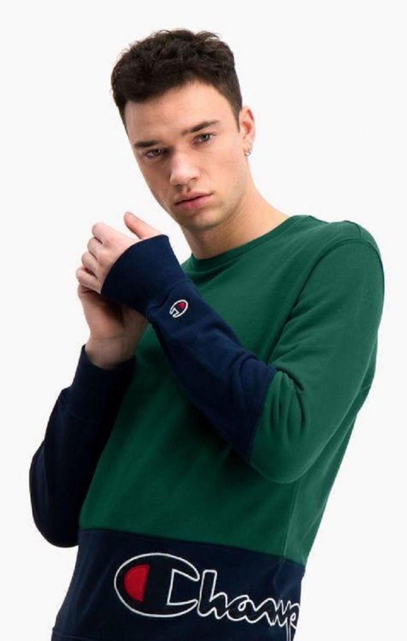 Champion Colour Block Logo Wraparound Logo Sweatshirt Sweatshirts Herre Grøn | 3027-OYMGH