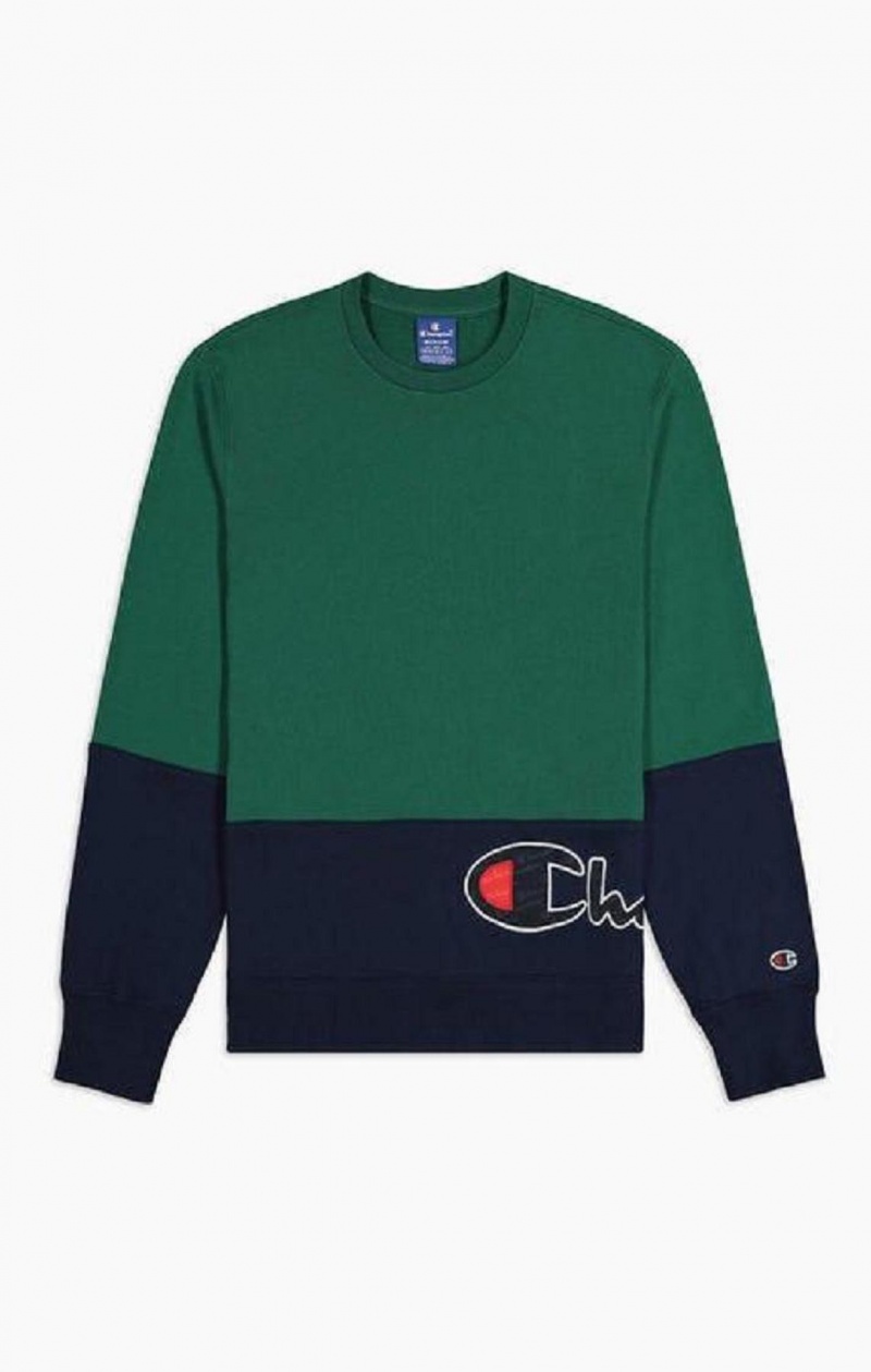 Champion Colour Block Logo Wraparound Logo Sweatshirt Sweatshirts Herre Grøn | 3027-OYMGH