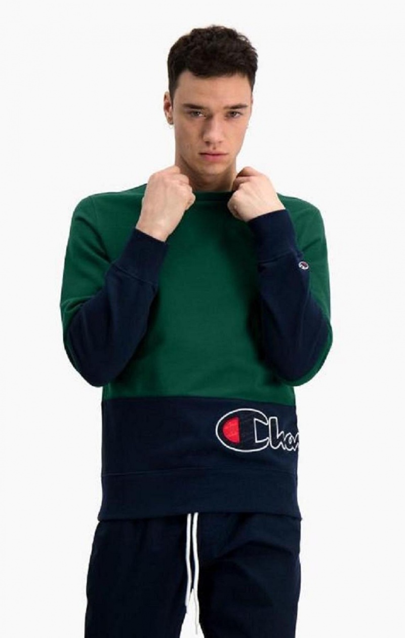 Champion Colour Block Logo Wraparound Logo Sweatshirt Sweatshirts Herre Grøn | 3027-OYMGH