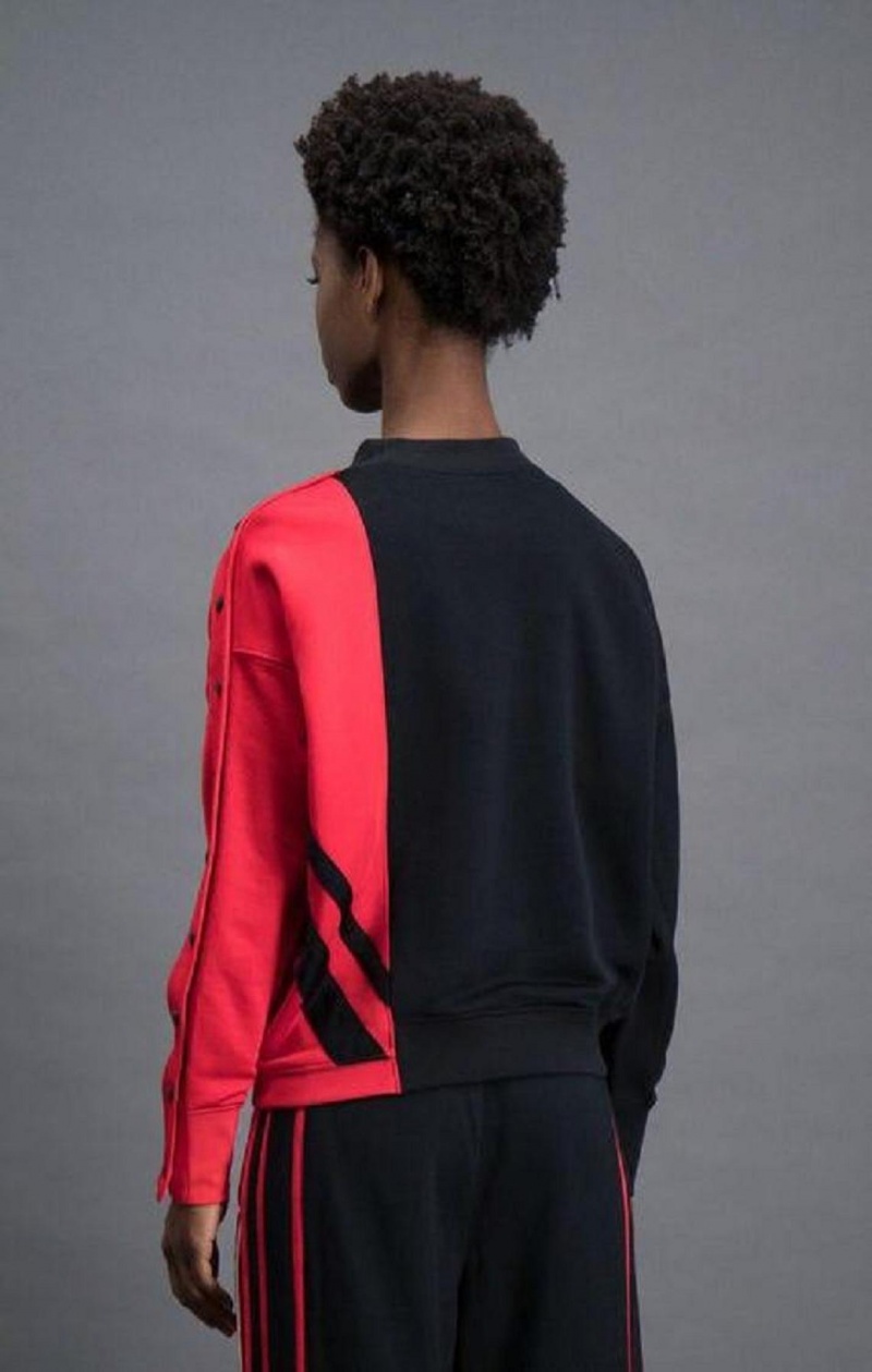 Champion Colour Block Popper Cropped Sweatshirt Sweatshirts Dame Sort Rød | 3815-WRLIV