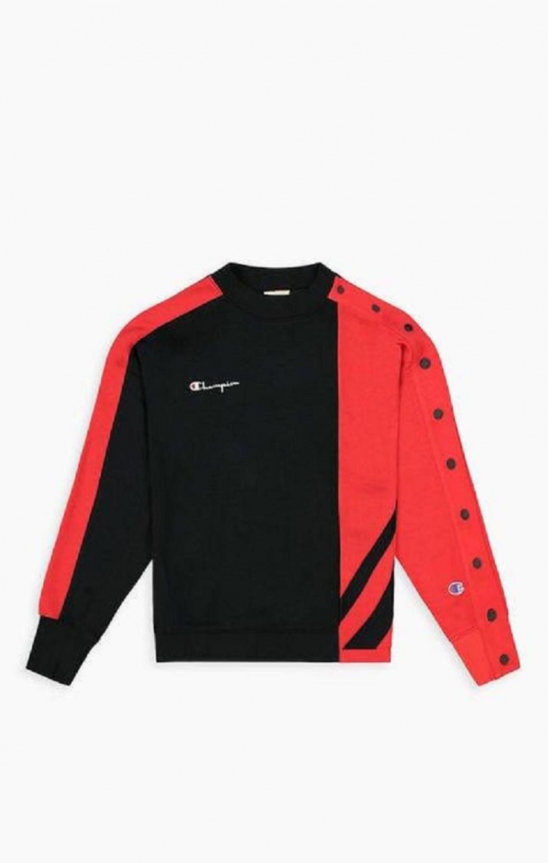 Champion Colour Block Popper Cropped Sweatshirt Sweatshirts Dame Sort Rød | 3815-WRLIV