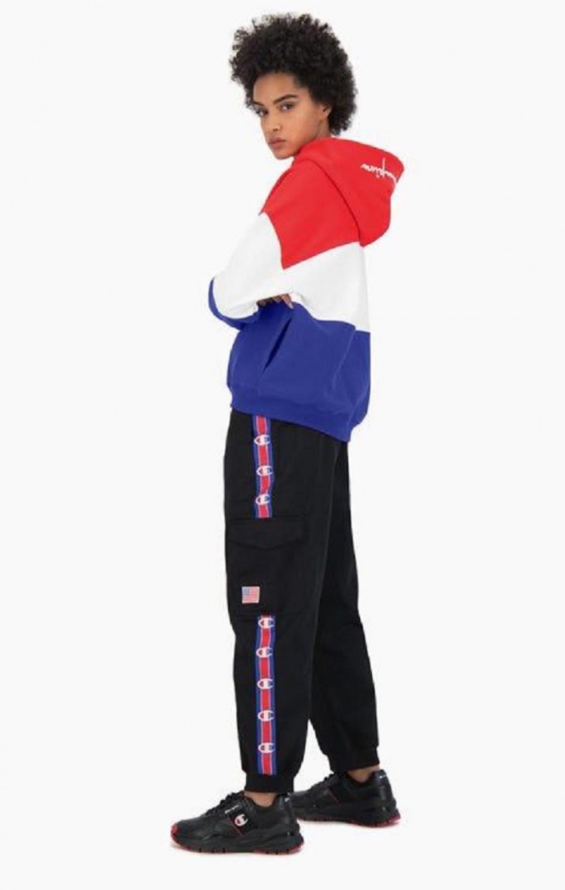 Champion Colour Block Reverse Weave Logo Hoodie Hættetrøje Dame Rød | 3470-GHQBP