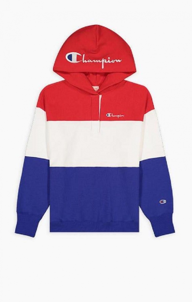 Champion Colour Block Reverse Weave Logo Hoodie Hættetrøje Dame Rød | 3470-GHQBP