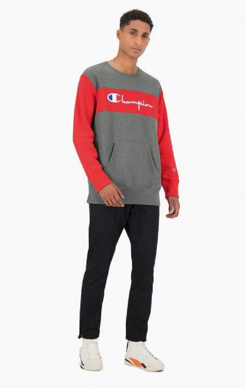 Champion Colour Block Reverse Weave Sweatshirt Sweatshirts Herre Mørkegrå | 1743-FRNQZ