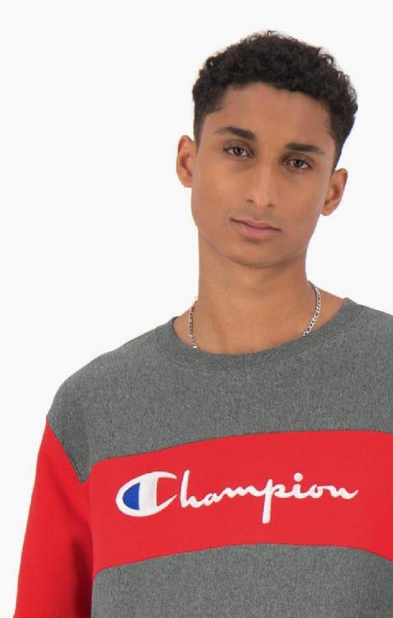 Champion Colour Block Reverse Weave Sweatshirt Sweatshirts Herre Mørkegrå | 1743-FRNQZ