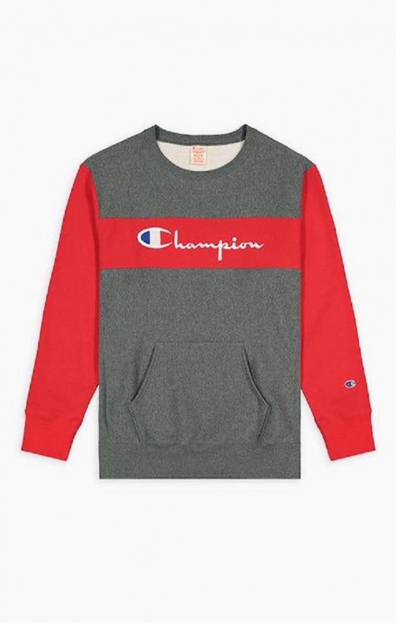 Champion Colour Block Reverse Weave Sweatshirt Sweatshirts Herre Mørkegrå | 1743-FRNQZ