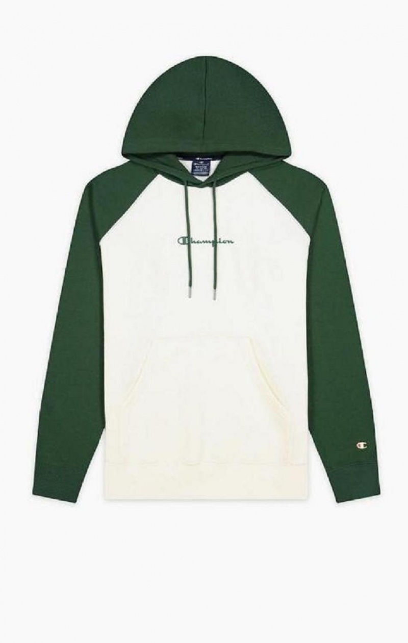 Champion Colour Block Script Logo Hoodie Hættetrøje Herre Grøn Hvide | 6917-UCJSM