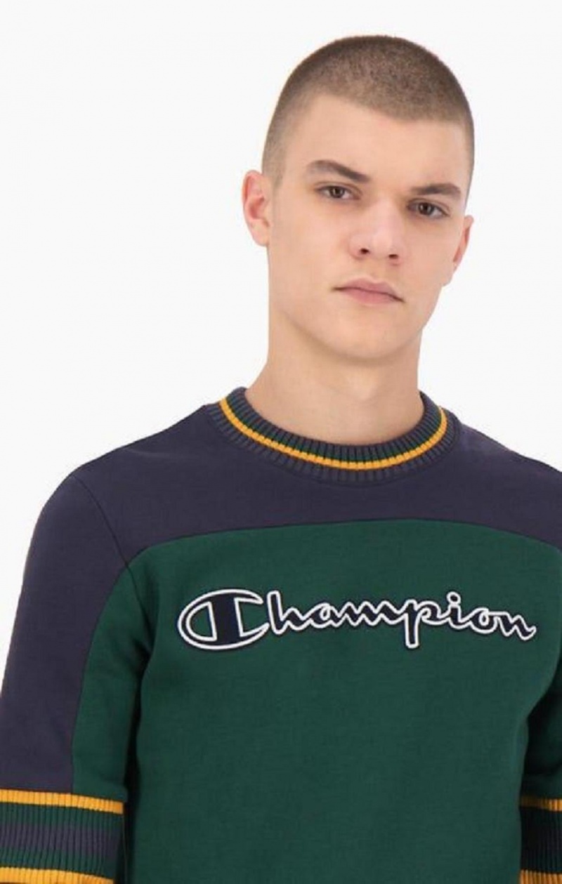 Champion Colour Block Script Logo Sweatshirt Sweatshirts Herre Grøn | 5490-MSIBV