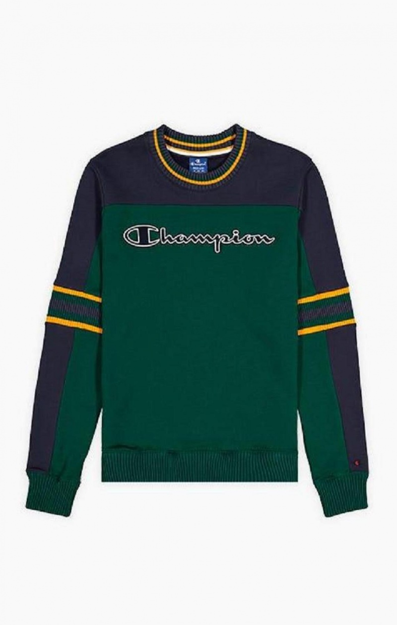 Champion Colour Block Script Logo Sweatshirt Sweatshirts Herre Grøn | 5490-MSIBV