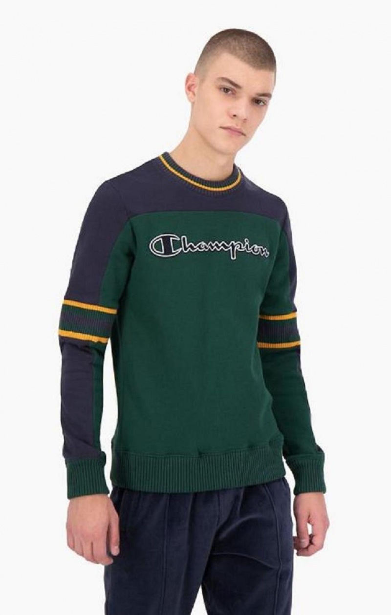 Champion Colour Block Script Logo Sweatshirt Sweatshirts Herre Grøn | 5490-MSIBV