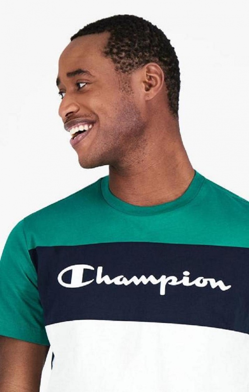 Champion Colour Block Script Logo T-Shirt T Shirts Herre Lysegrøn | 2413-NLWXZ