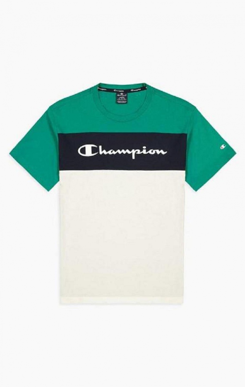 Champion Colour Block Script Logo T-Shirt T Shirts Herre Lysegrøn | 2413-NLWXZ