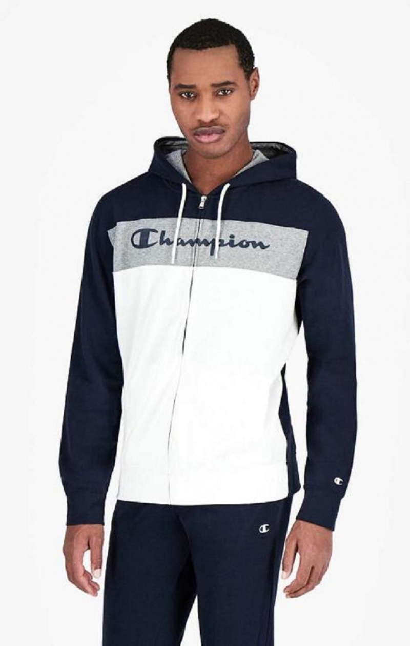 Champion Colour Block Script Logo Zip-Up Sweatsuit Træningsdragt Herre Mørkeblå | 6724-WXLQT