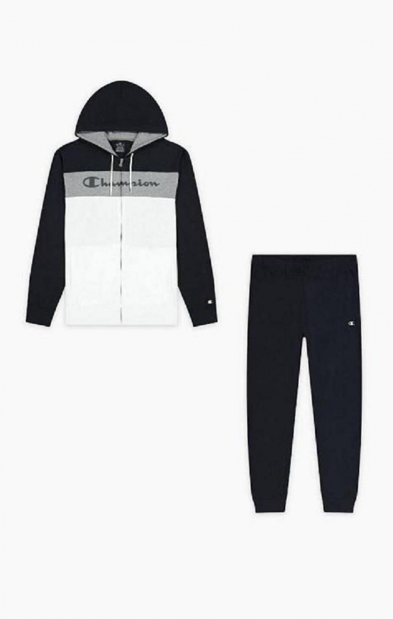 Champion Colour Block Script Logo Zip-Up Sweatsuit Træningsdragt Herre Mørkeblå | 6724-WXLQT