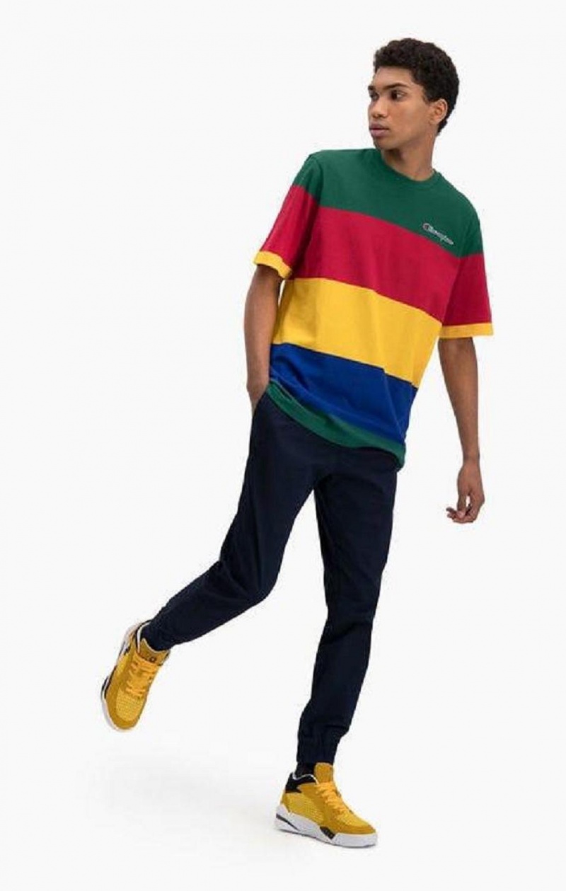 Champion Colour Block Stripe T-Shirt T Shirts Herre Grøn Rød Gul | 0562-KFQYO