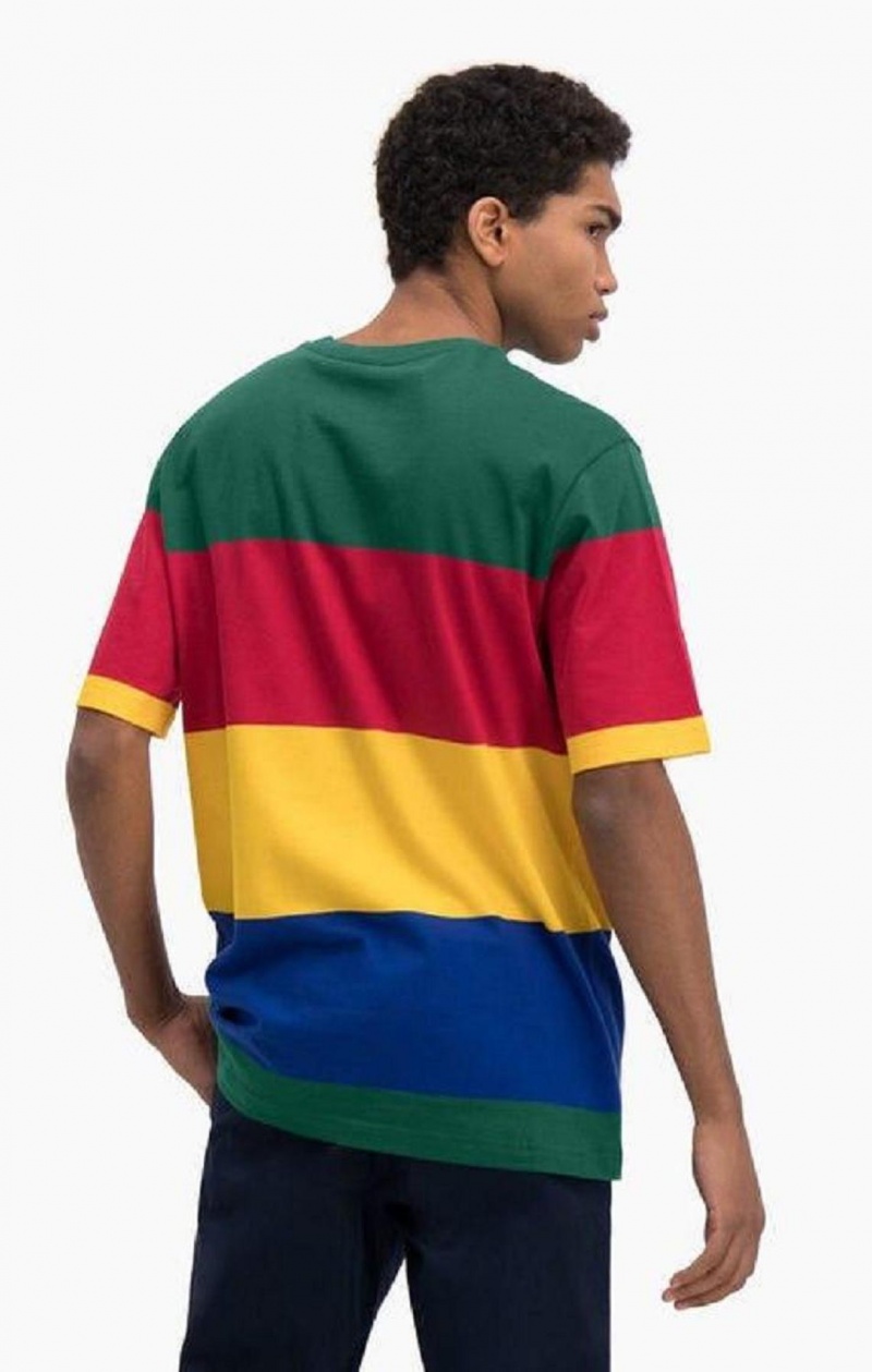 Champion Colour Block Stripe T-Shirt T Shirts Herre Grøn Rød Gul | 0562-KFQYO