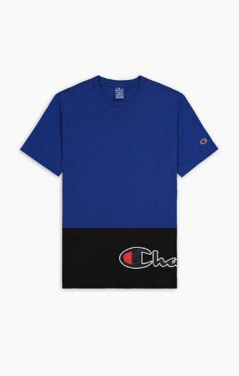 Champion Colour Block Wraparound Logo T-Shirt T Shirts Herre Blå | 0745-WBHQM